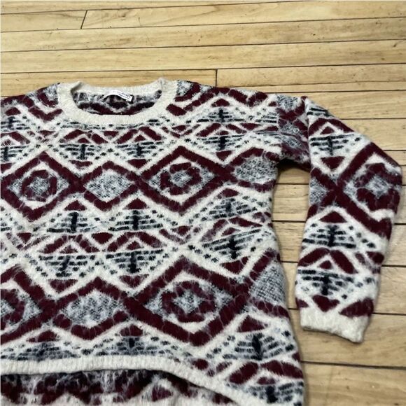 A'GACI MOHAIR Sweater Women M Red Beige Tribal Aztec Geometric Fuzzy Pullover M - Picture 14 of 16